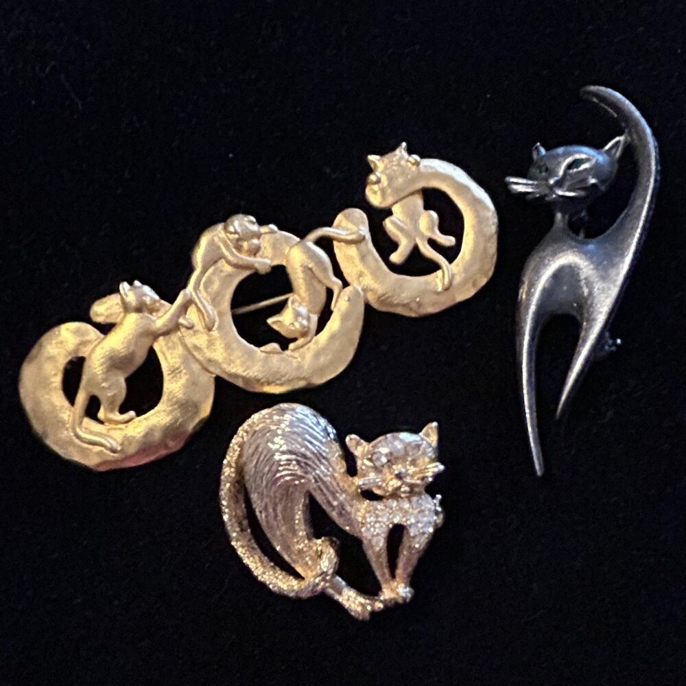 3 Kitty Cat Brooches